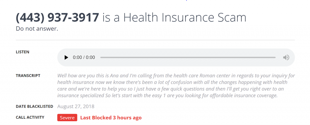 health insurance phone spam