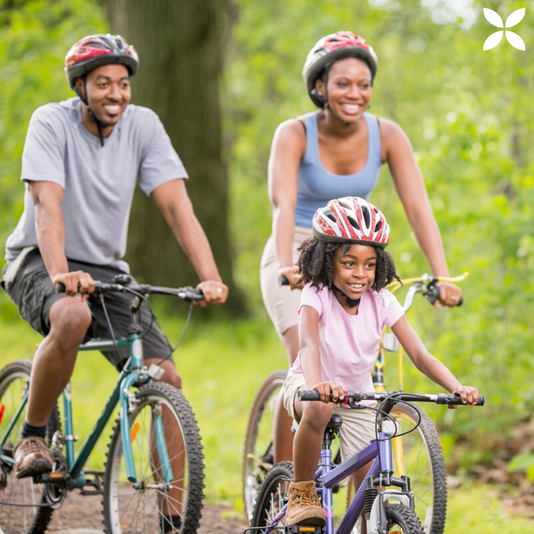 family riding bikes